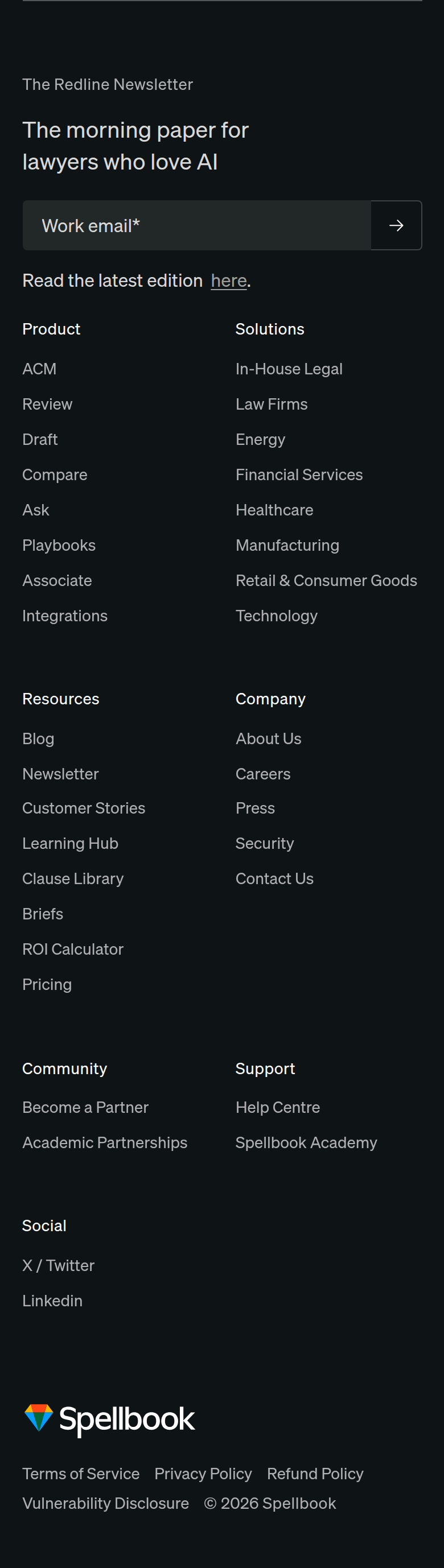 Footer section from Spellbook, on a phone