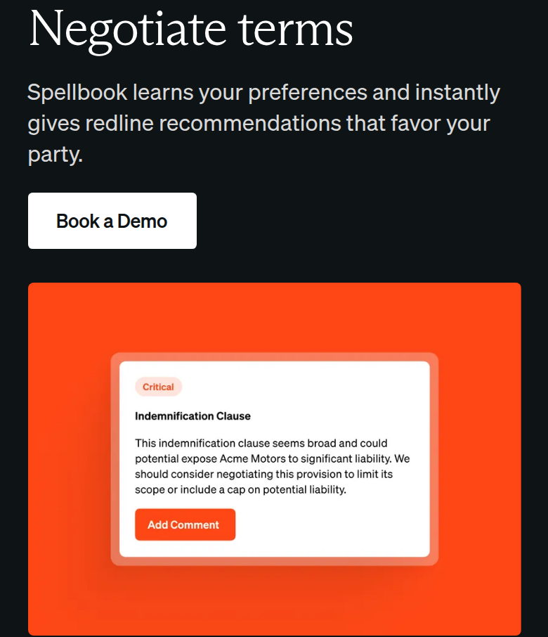 Negotiate Terms section from Spellbook, on a phone