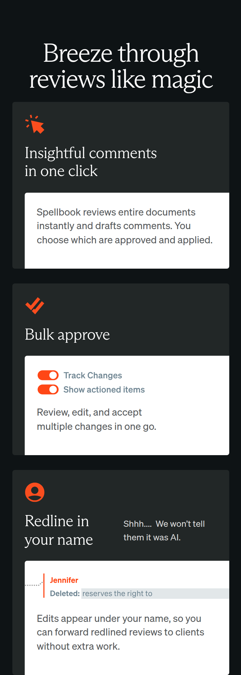 Breeze Through Reviews section from Spellbook, on a phone
