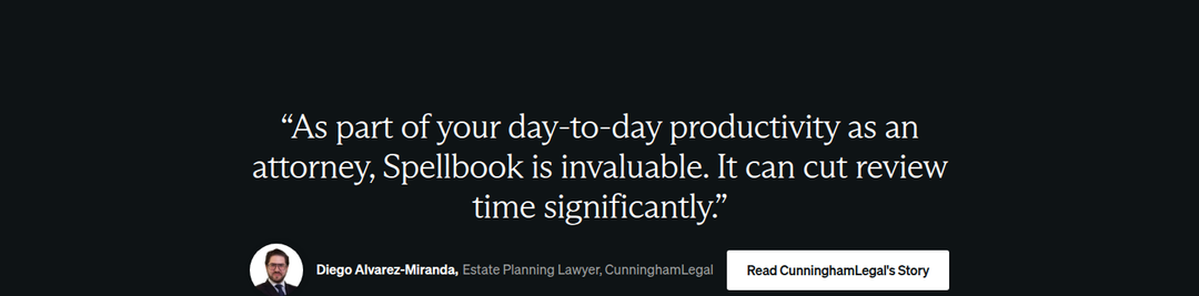 Testimonial section from Spellbook