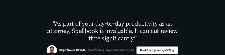 Testimonial section from Spellbook