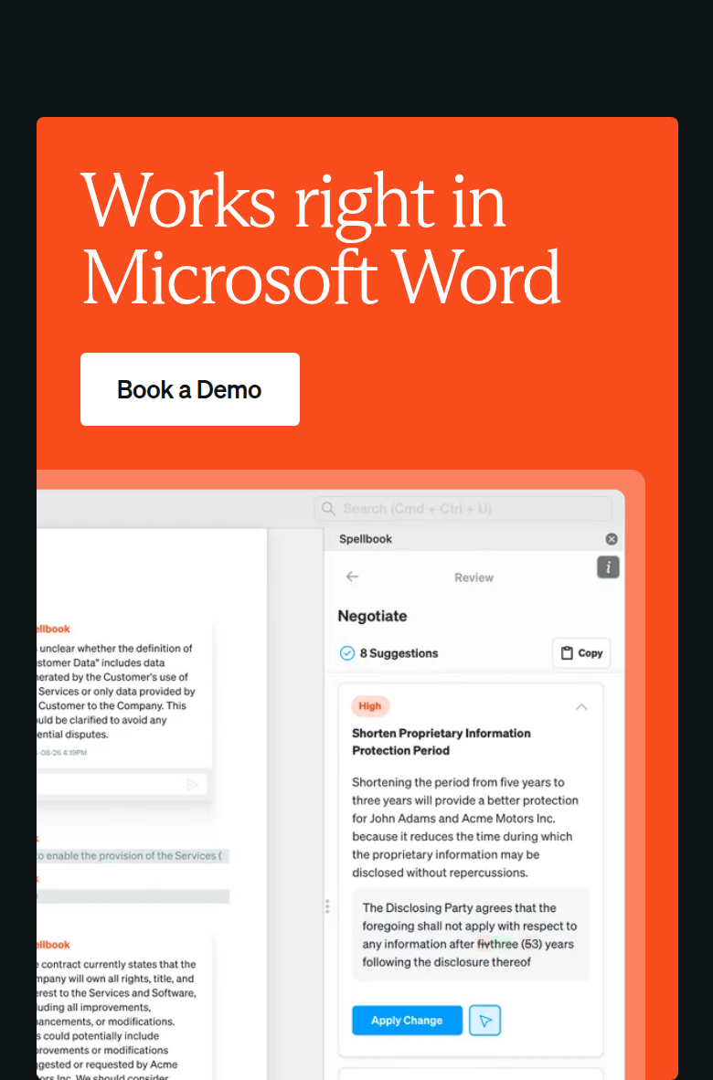 Works in Microsoft Word section from Spellbook, on a phone