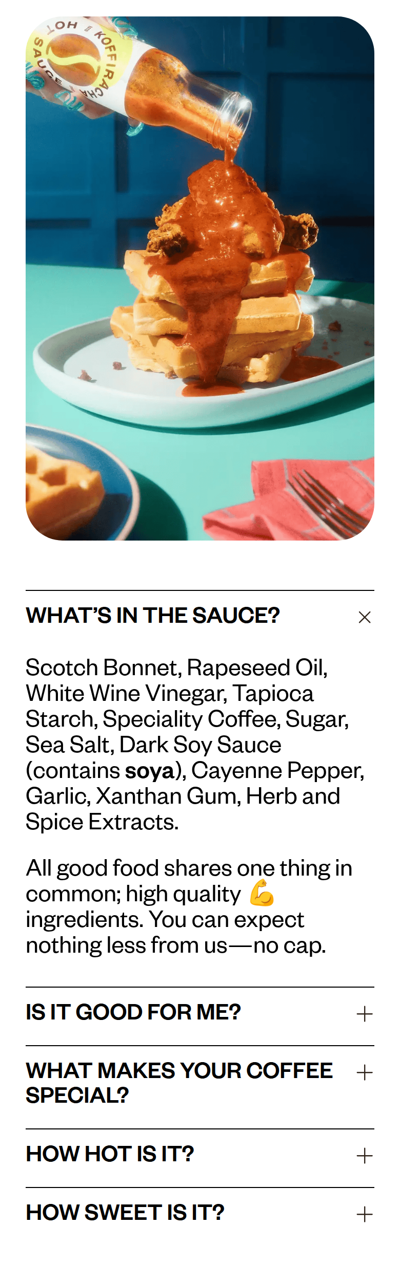 What's in the Sauce section from Koffiracha, on a phone