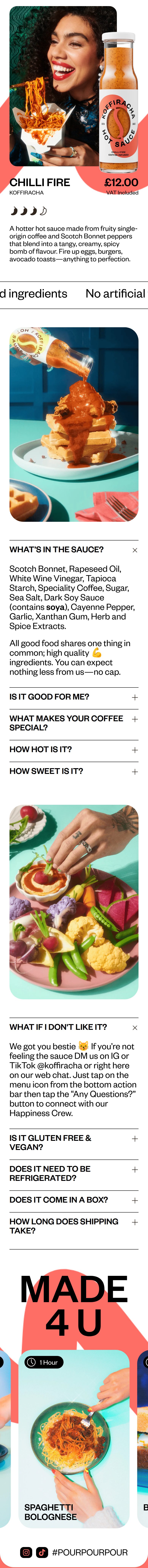 Chilli Fire page of Koffiracha, on a phone