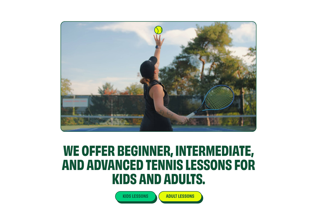 Lessons for Kids and Adults section from Summer Smash Tennis