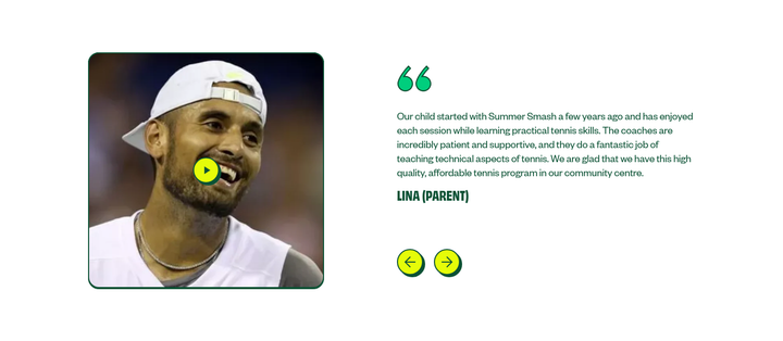 What Parents Say section from Summer Smash Tennis