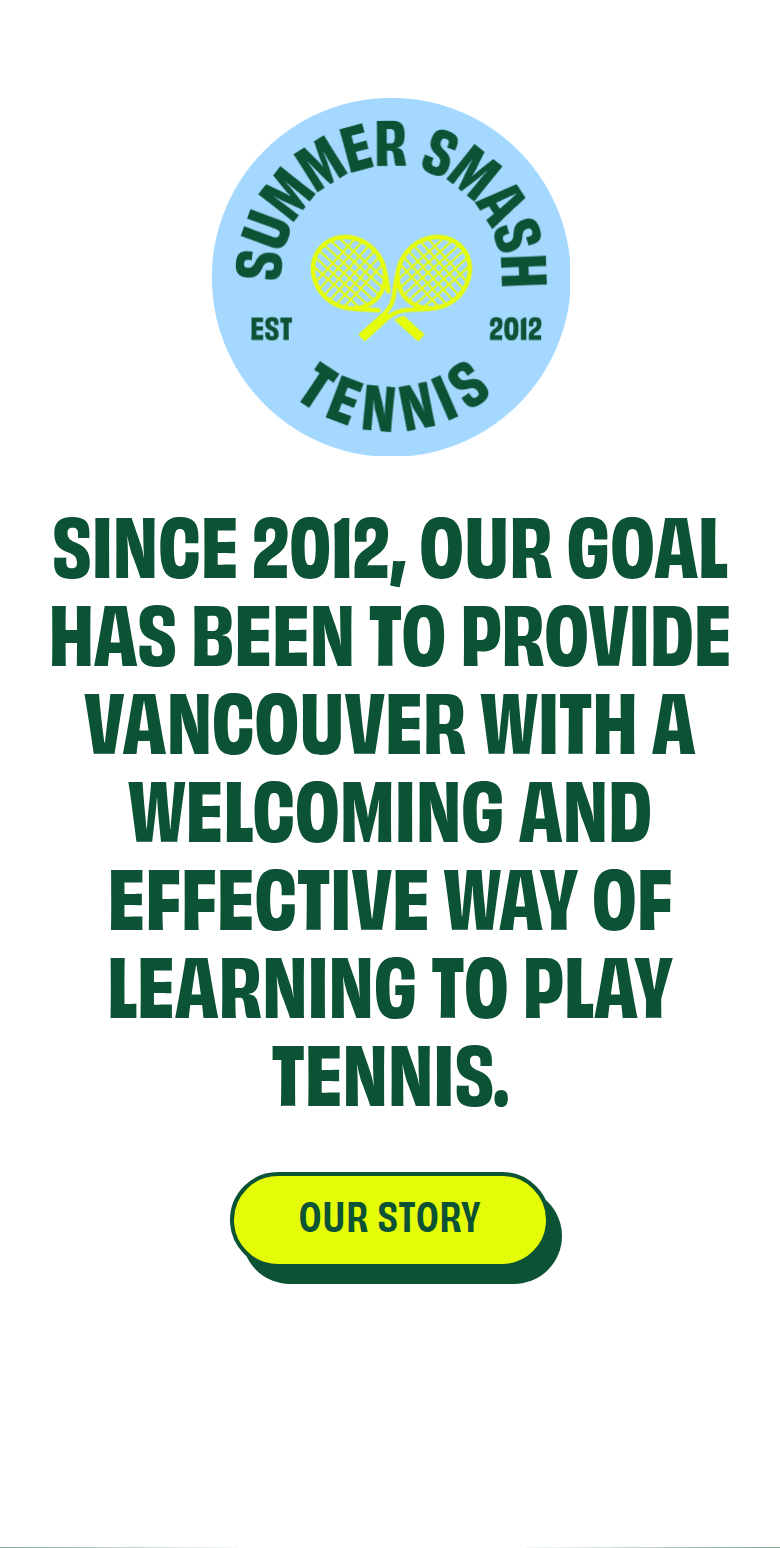 Our Story section from Summer Smash Tennis, on a phone