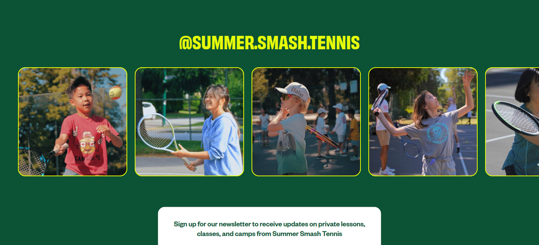 Instagram and Newsletter section from Summer Smash Tennis
