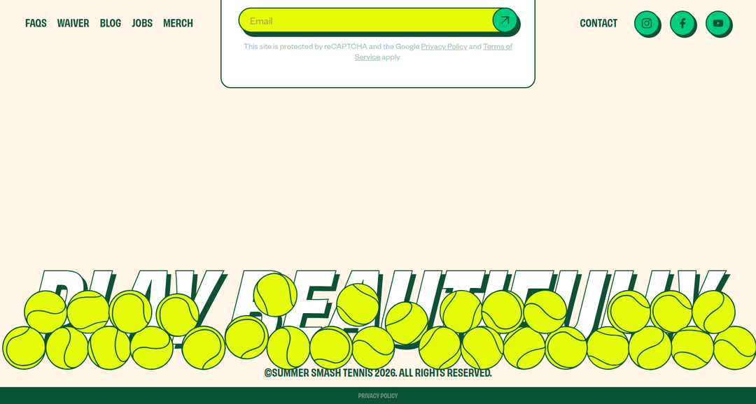 Footer section from Summer Smash Tennis