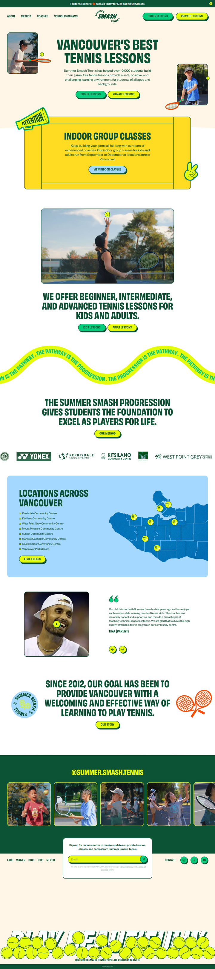 Home page from Summer Smash Tennis