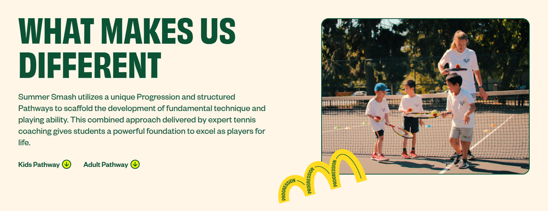 What Makes Us Different section from Summer Smash Tennis