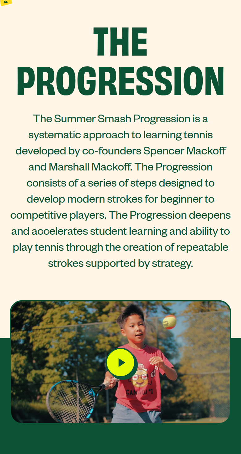 The Progression section from Summer Smash Tennis, on a phone