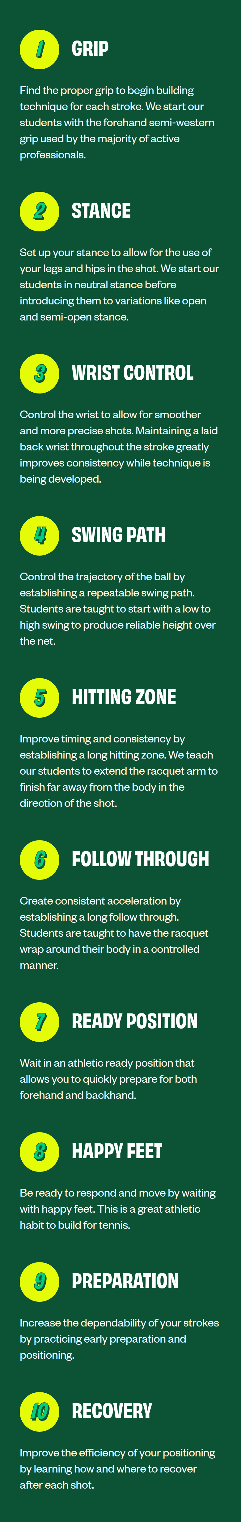 The Ten Steps of the Progression section from Summer Smash Tennis, on a phone