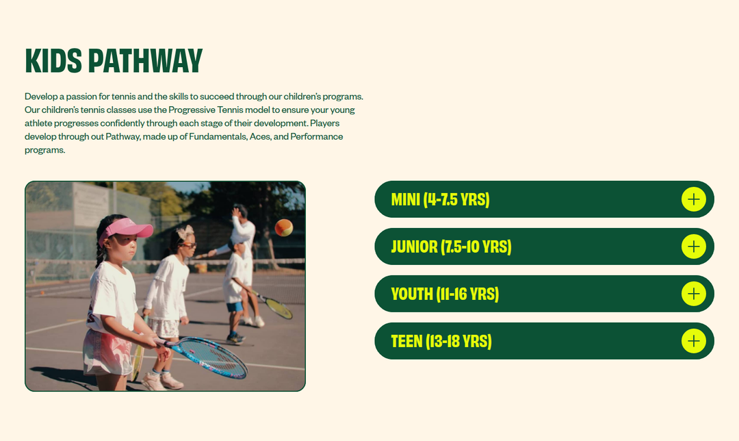 Kids Pathway section from Summer Smash Tennis