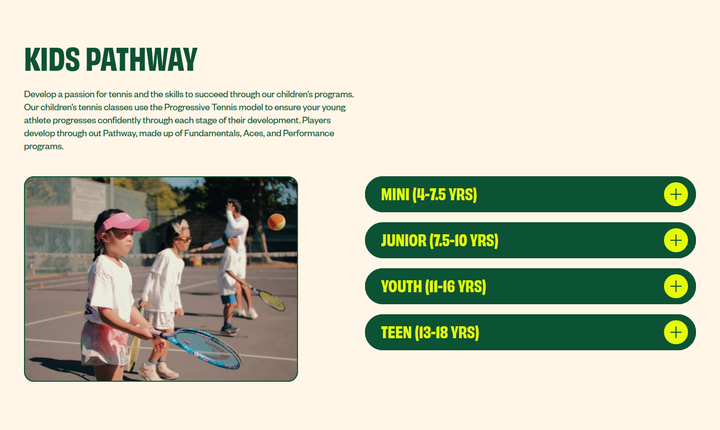 Kids Pathway section from Summer Smash Tennis