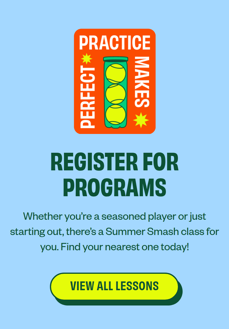 Register for Programs section from Summer Smash Tennis, on a phone