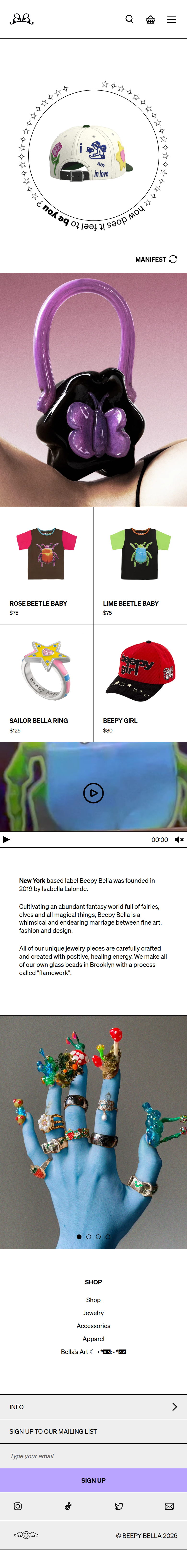 Home page of Beepy Bella, on a phone
