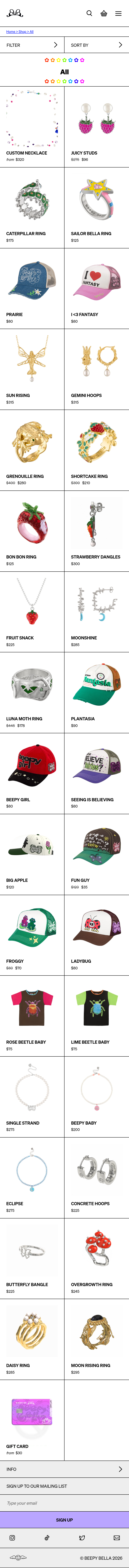 Shop All page of Beepy Bella, on a phone