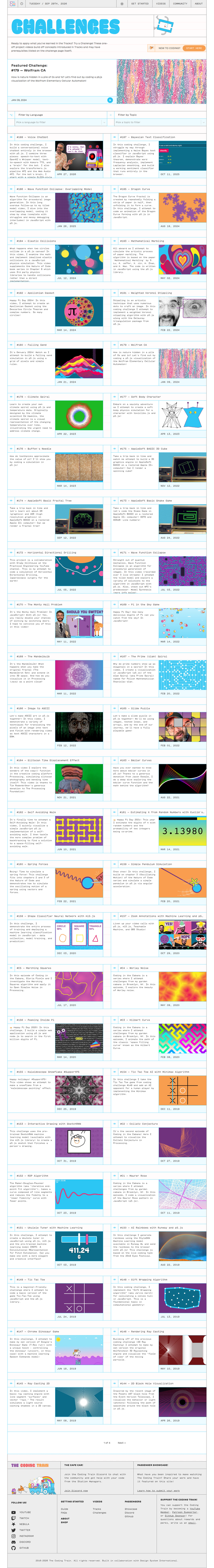 Challenges page from The Coding Train