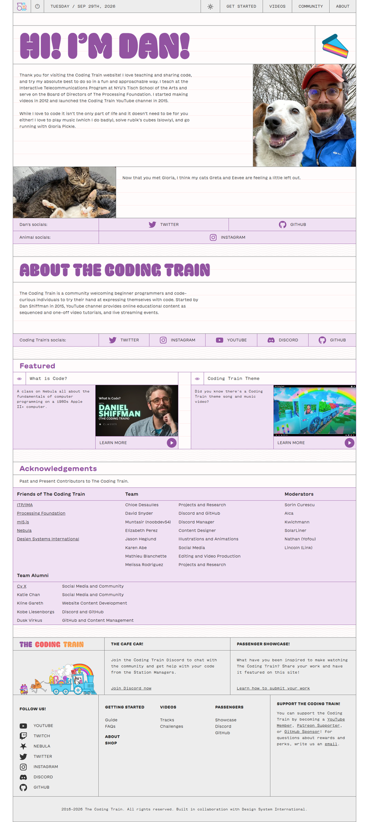 About page from The Coding Train