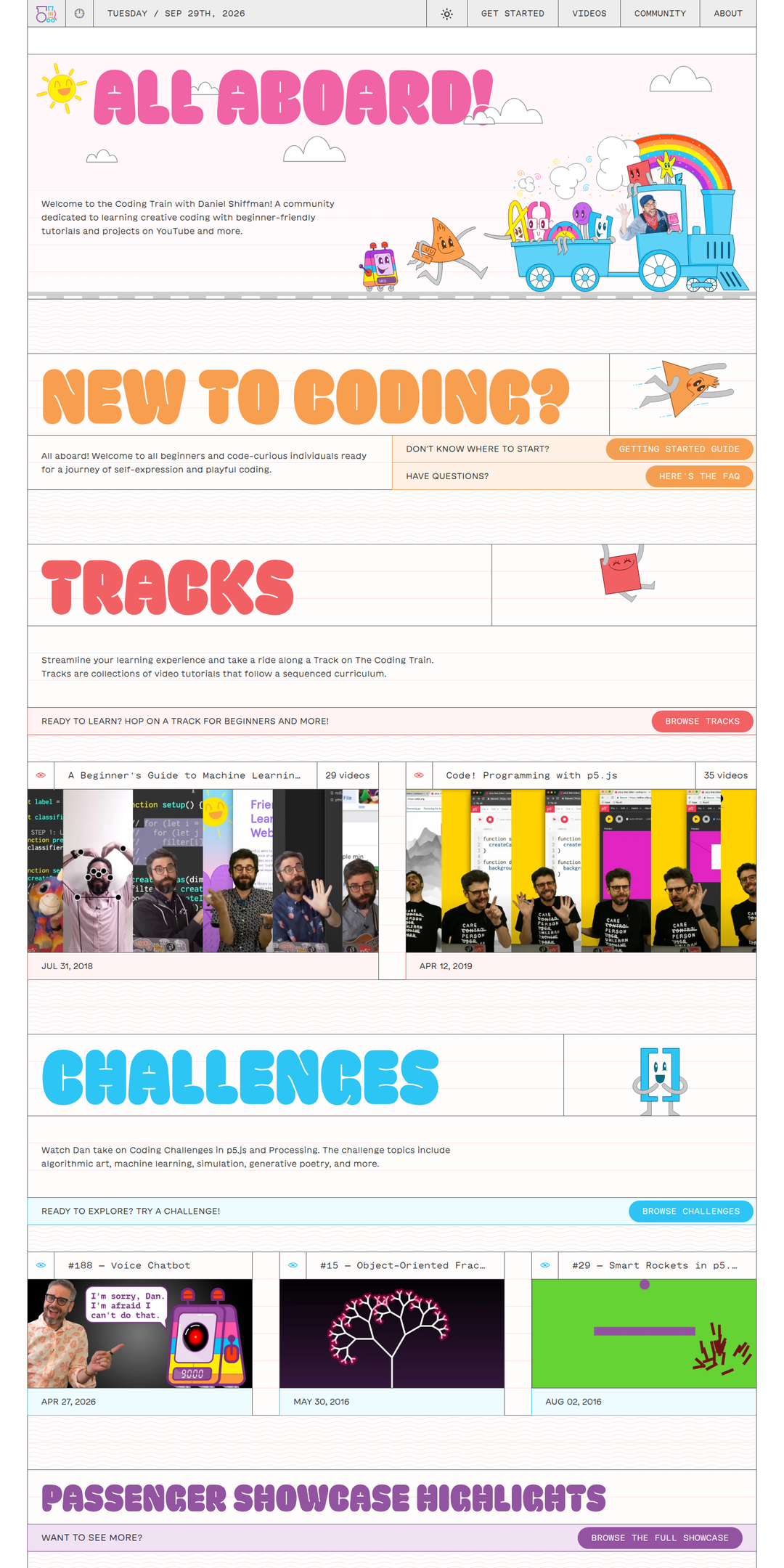 Home page of the The Coding Train website