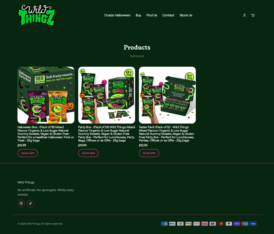 Shop page of Wild Thingz