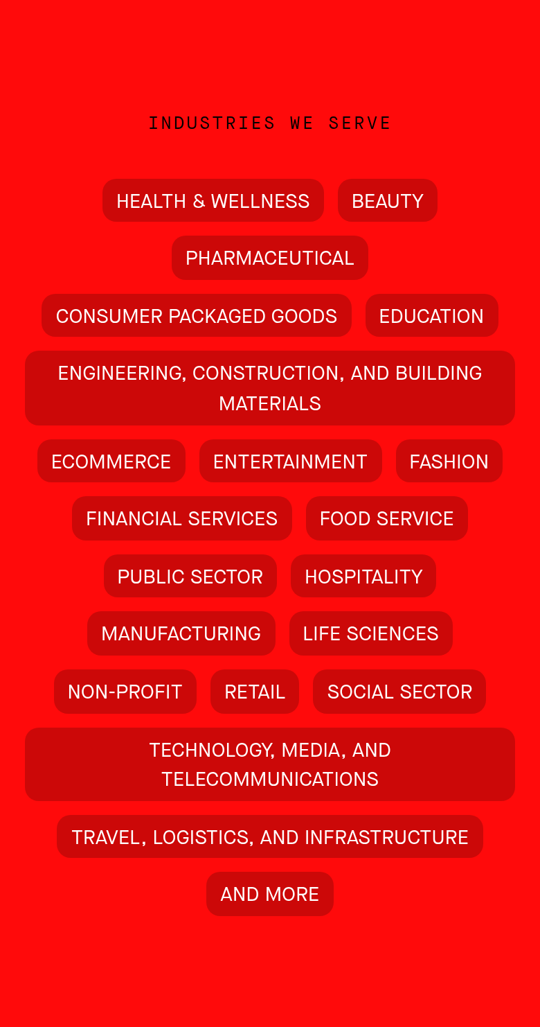 Industries We Serve section from NOBL, on a phone