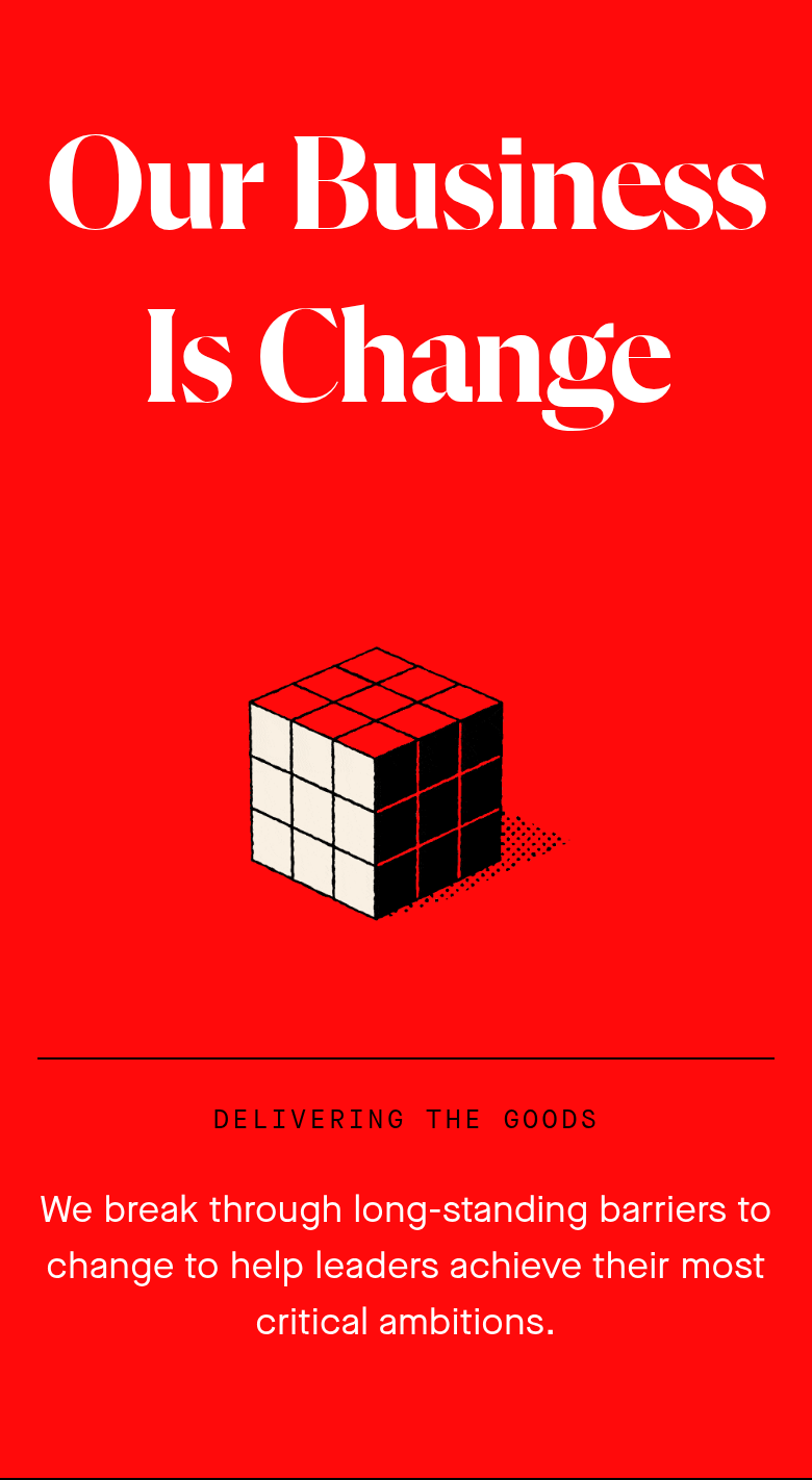 Our Business Is Change section from NOBL, on a phone