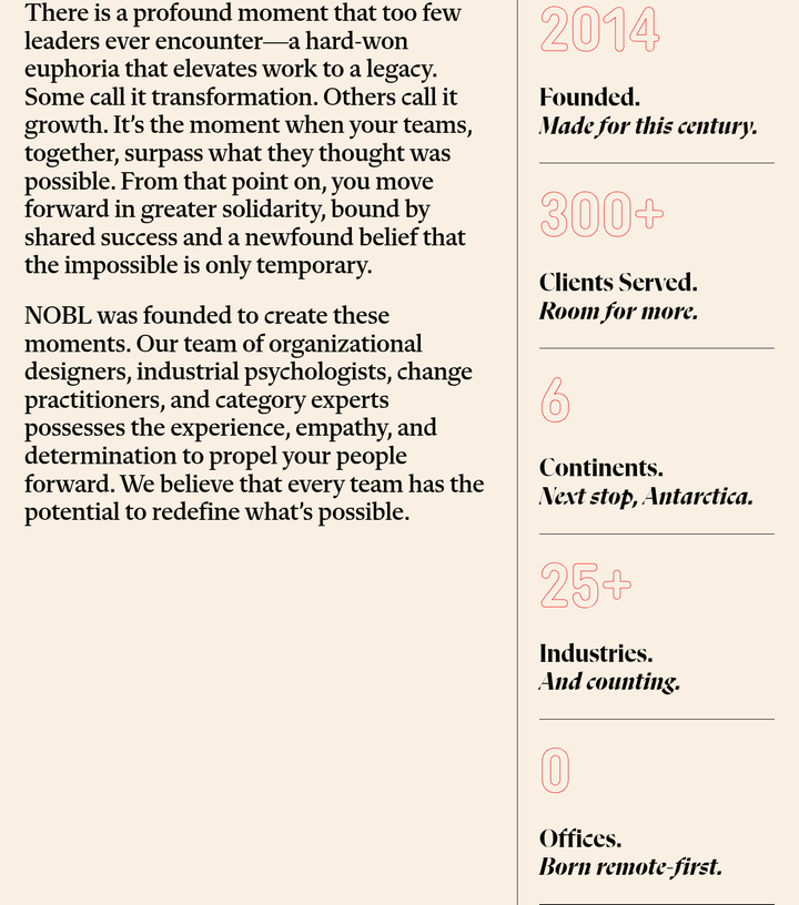 Our Story in Numbers section from NOBL