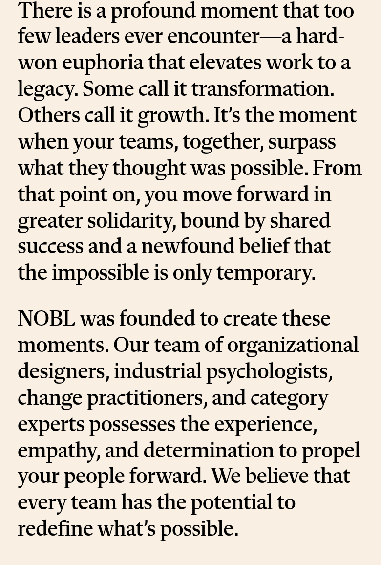 Our Story in Numbers section from NOBL, on a phone