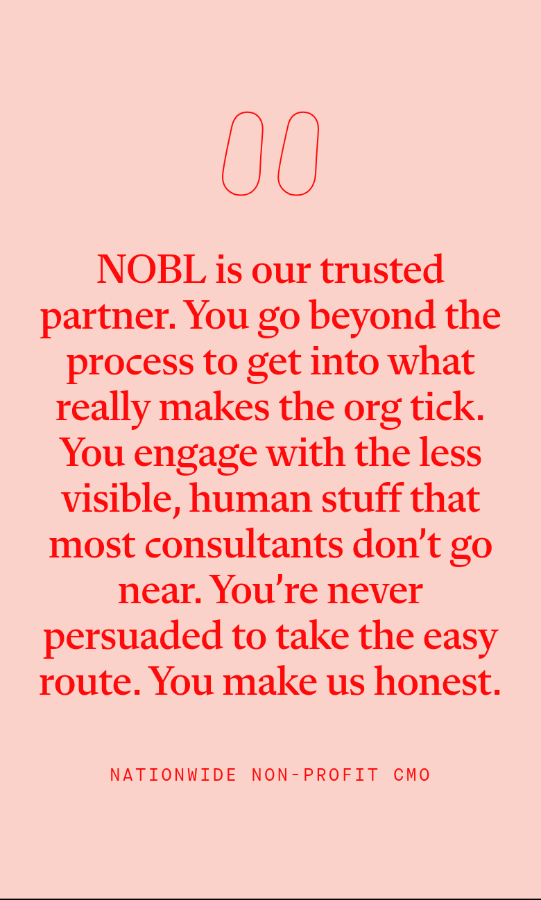 What Clients Say section from NOBL, on a phone