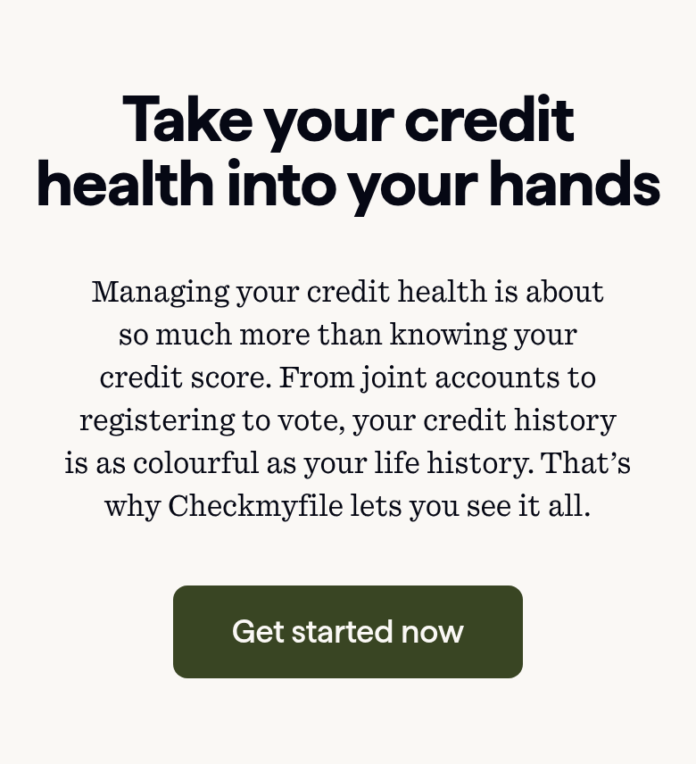 Take Your Credit Health Into Your Hands section from Checkmyfile, on a phone