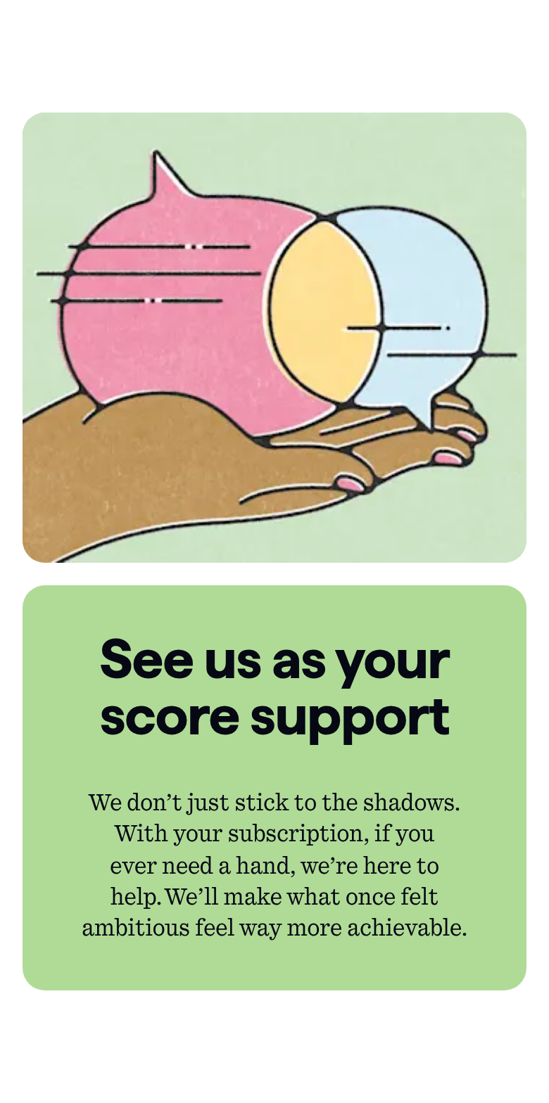 Score Support section from Checkmyfile, on a phone