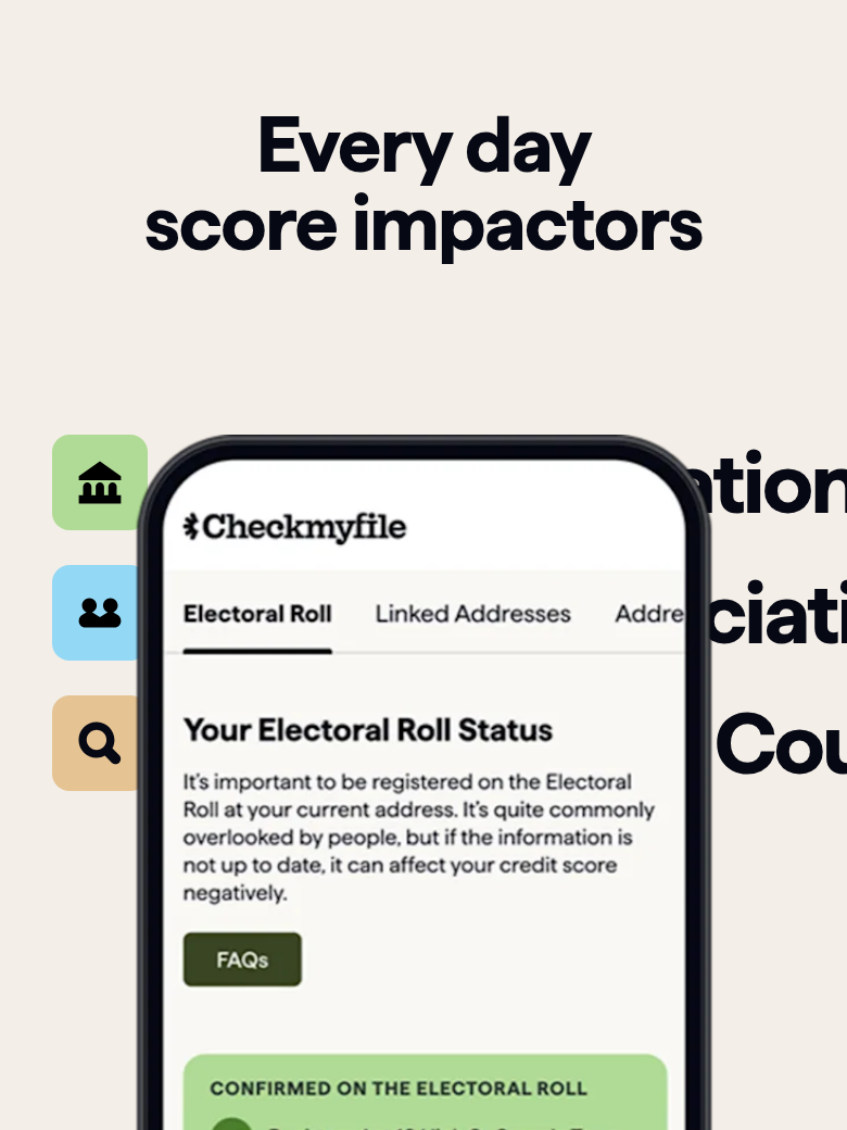 Everyday Score Impactors section from Checkmyfile, on a phone