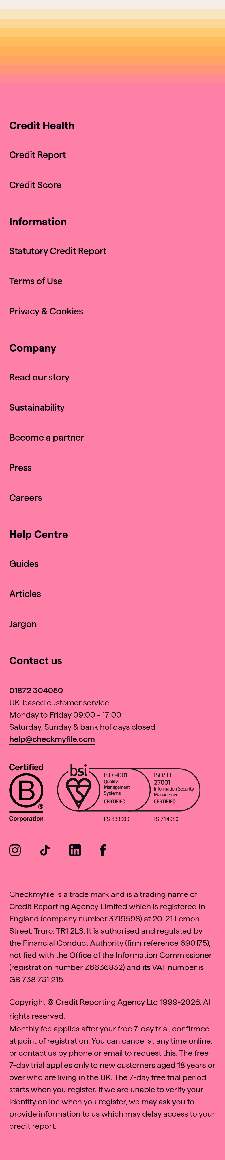Footer section from Checkmyfile, on a phone