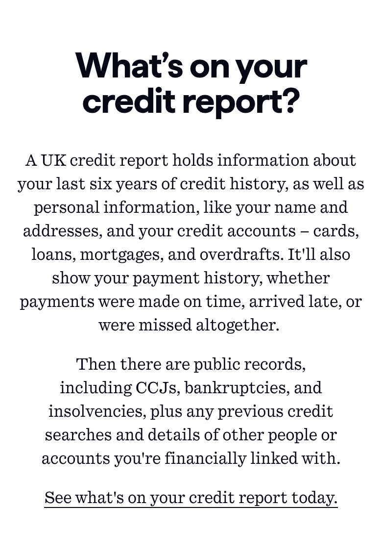 What's on Your Report section from Checkmyfile, on a phone