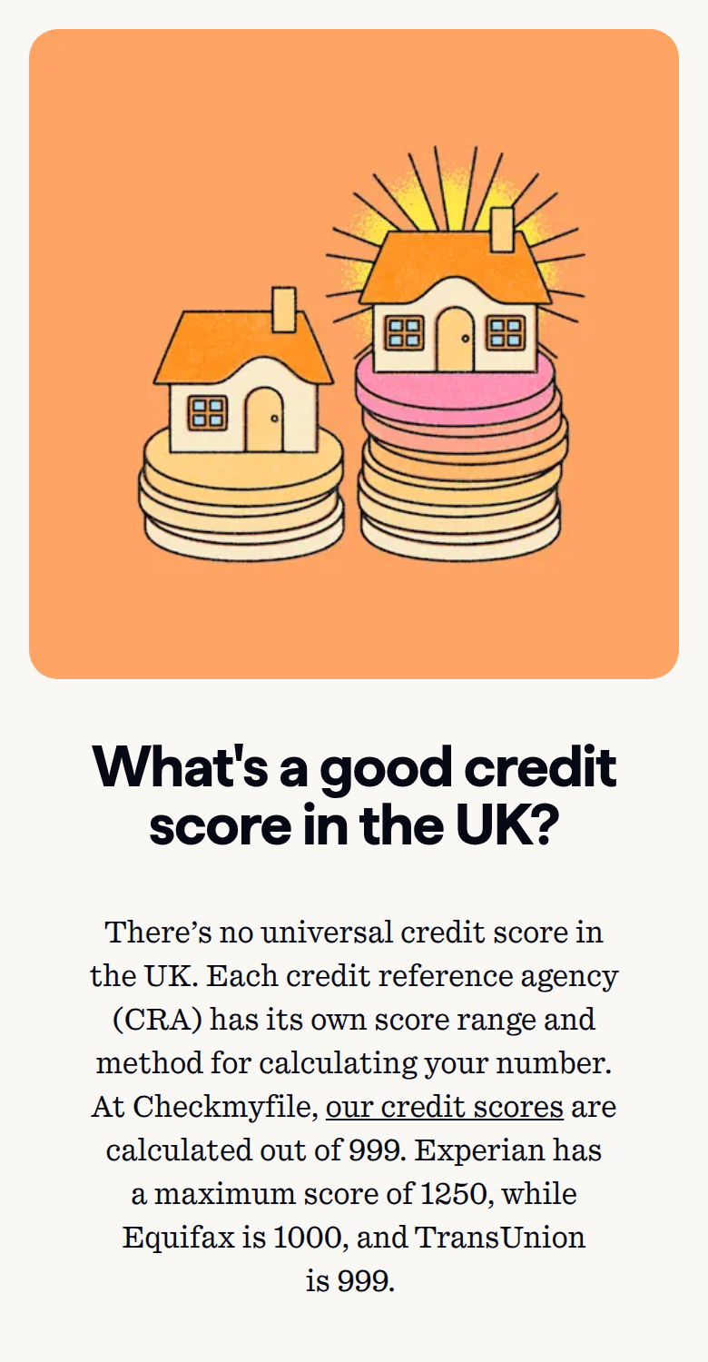 A Good Credit Score section from Checkmyfile, on a phone