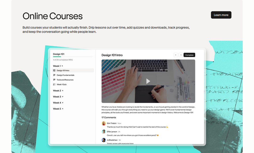 Online Courses section from Podia