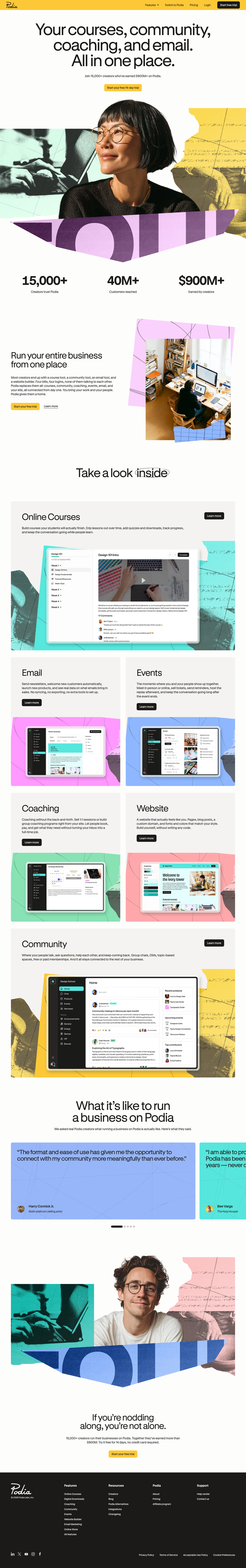 Home page of Podia