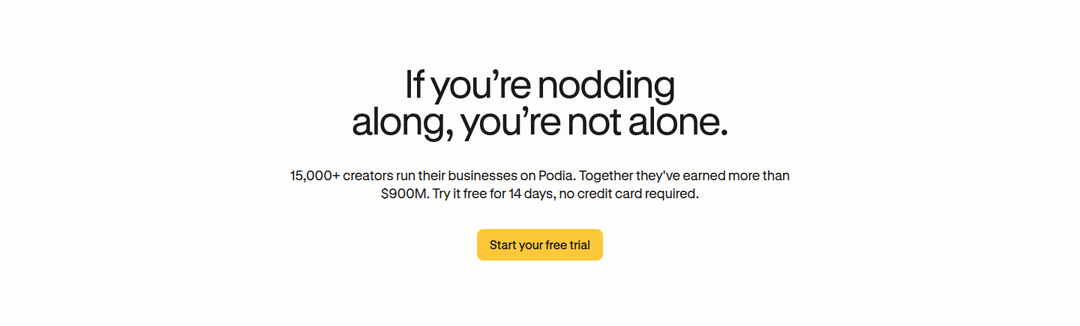 Free Trial CTA section from Podia