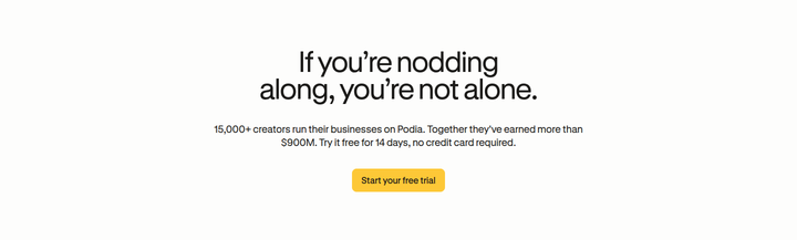 Free Trial CTA section from Podia
