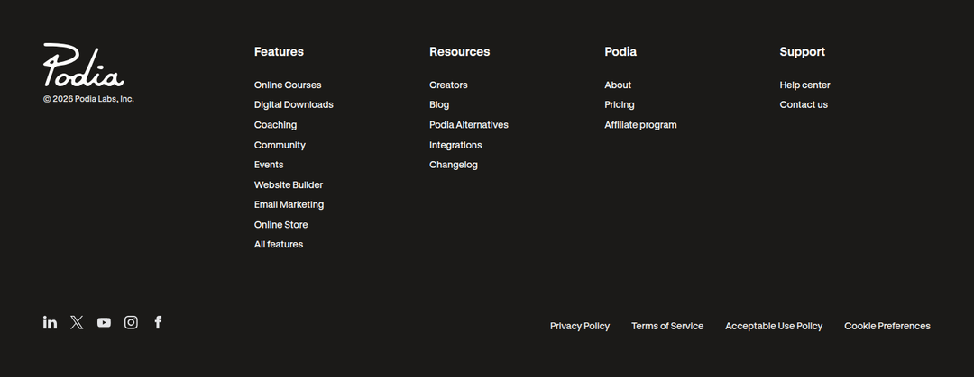 Footer section from Podia