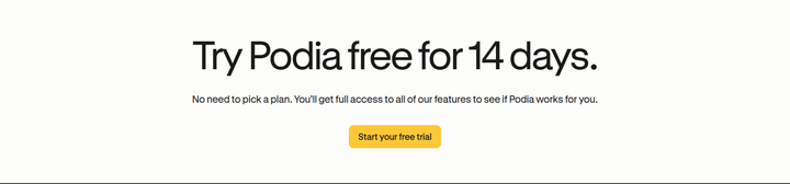Free Trial CTA section from Podia