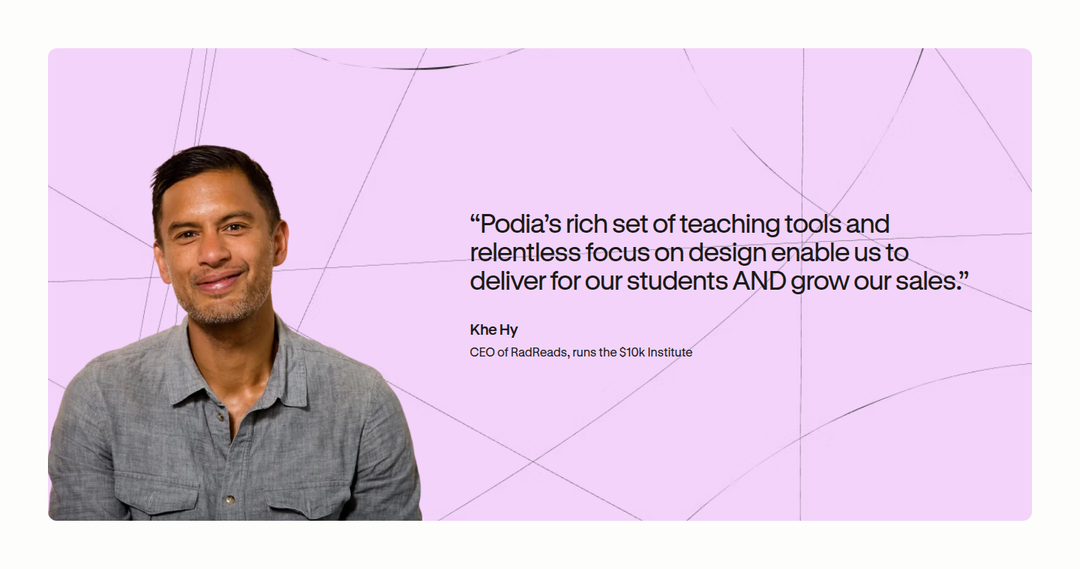 Testimonial section from Podia