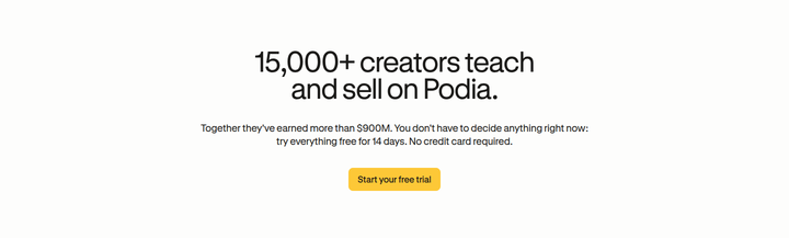 Free Trial CTA section from Podia