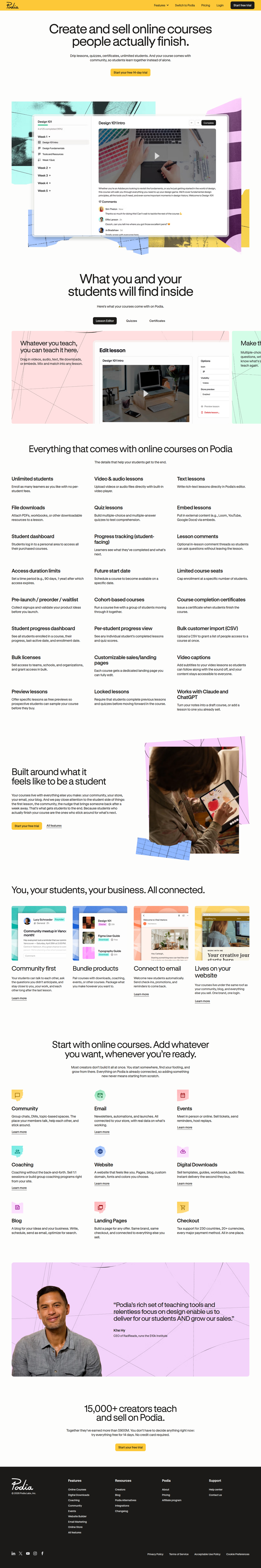 Online Courses page of Podia