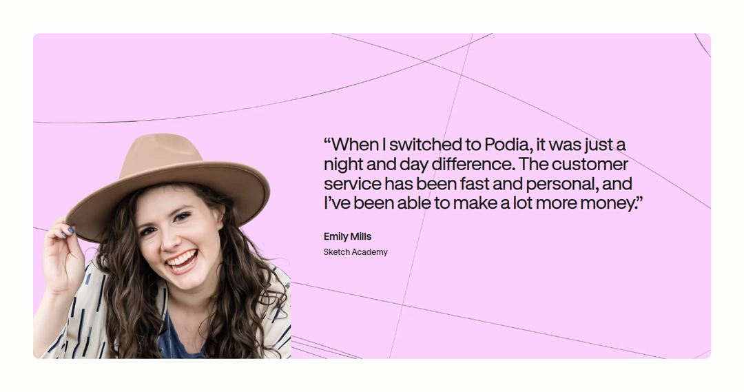 Testimonial section from Podia
