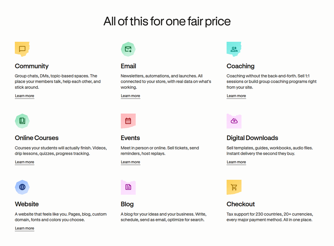 One Fair Price section from Podia