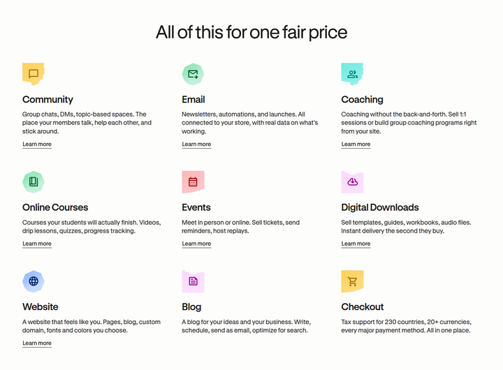 One Fair Price section from Podia