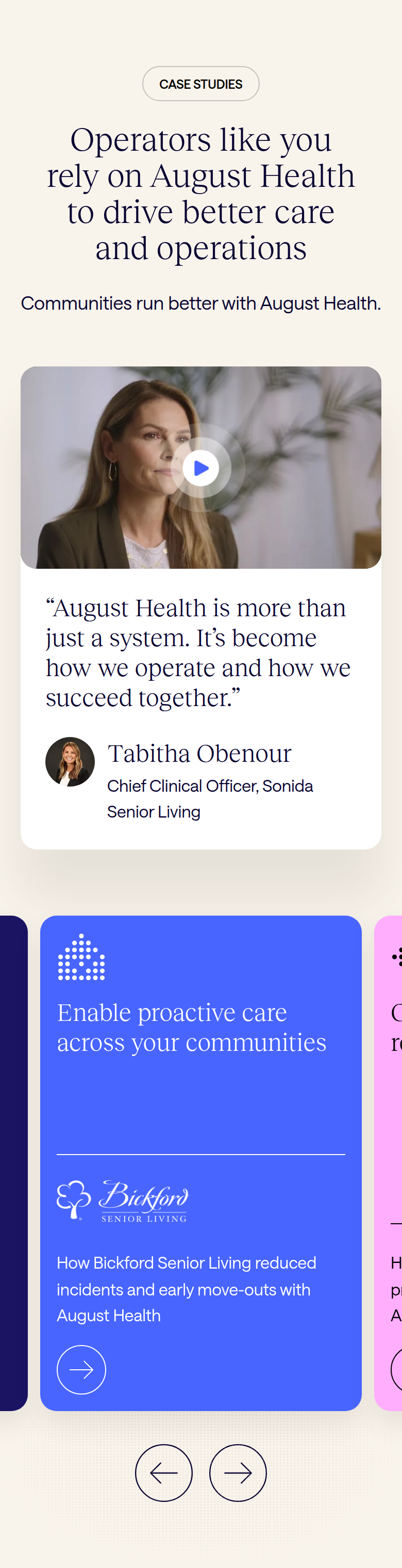Operators Like You Rely on August Health section from August Health, on a phone